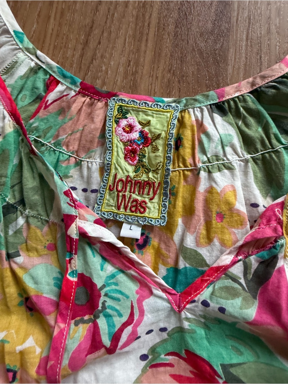 Johnny Was Multicolor Floral Crochet Trim Tunic - Picture 2 of 4
